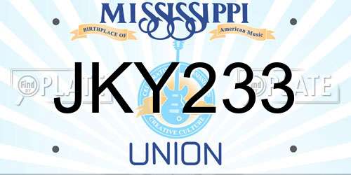 JKY233 Mississippi License Plate
