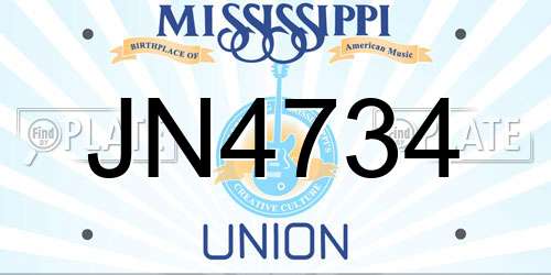 JN4734 Mississippi License Plate