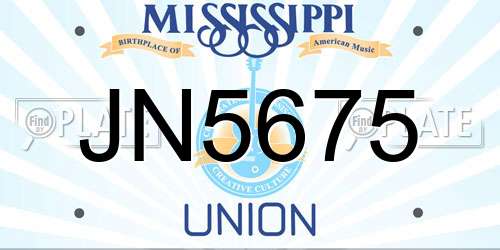 JN5675 Mississippi License Plate