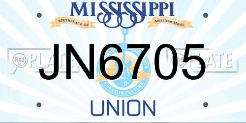 JN6705 Mississippi License Plate