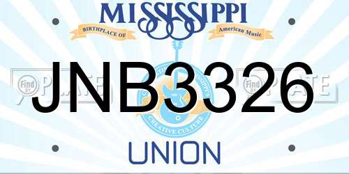JNB3326 Mississippi License Plate
