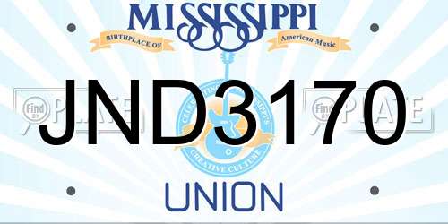 JND3170 Mississippi License Plate