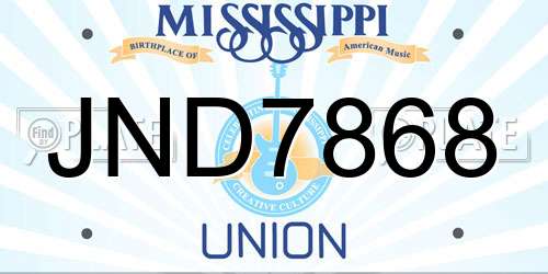 JND7868 Mississippi License Plate