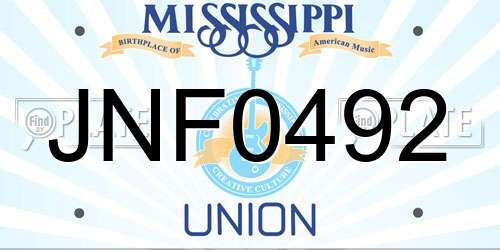 JNF0492 Mississippi License Plate