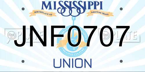 JNF0707 Mississippi License Plate