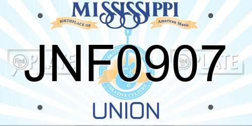 JNF0907 Mississippi License Plate