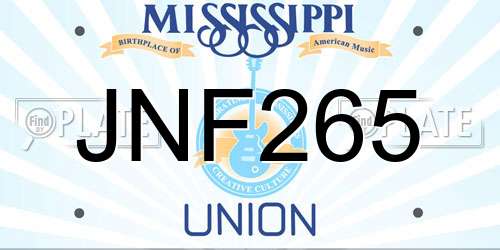 JNF265 Mississippi License Plate