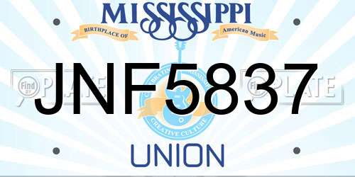 JNF5837 Mississippi License Plate