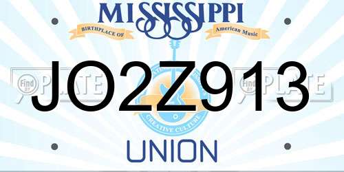 JO2Z913 Mississippi License Plate