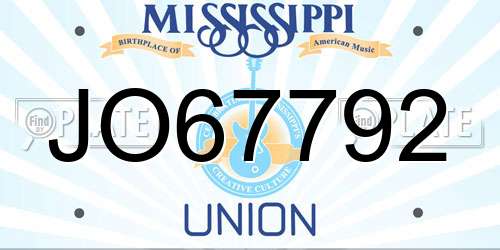 JO67792 Mississippi License Plate