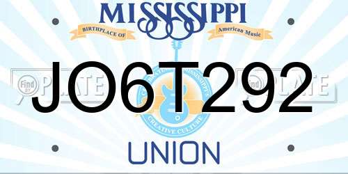 JO6T292 Mississippi License Plate
