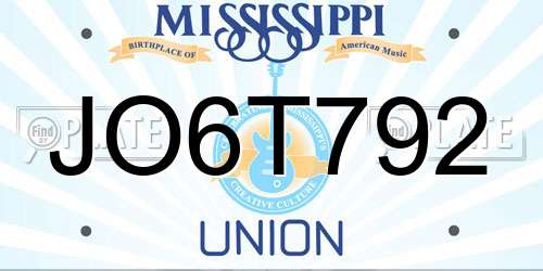 JO6T792 Mississippi License Plate
