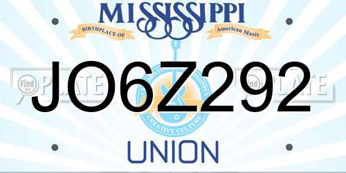 JO6Z292 Mississippi License Plate