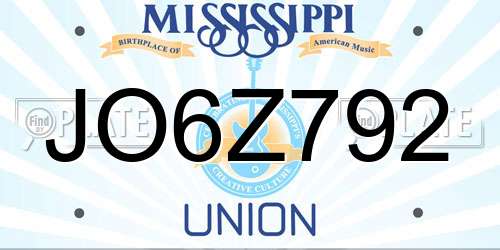 JO6Z792 Mississippi License Plate
