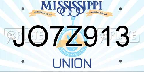 JO7Z913 Mississippi License Plate