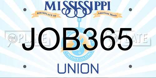 JOB365 Mississippi License Plate