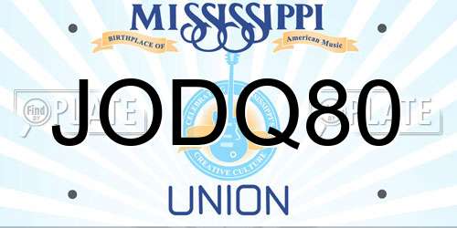 JODQ80 Mississippi License Plate