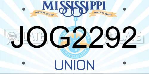 JOG2292 Mississippi License Plate