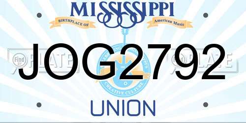 JOG2792 Mississippi License Plate