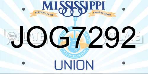 JOG7292 Mississippi License Plate