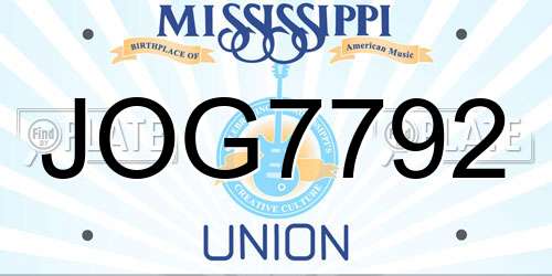 JOG7792 Mississippi License Plate