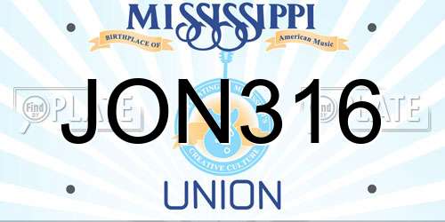 JON316 Mississippi License Plate