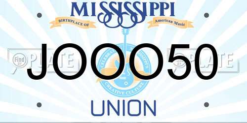 JOOO50 Mississippi License Plate