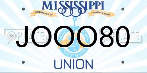 JOOO80 Mississippi License Plate