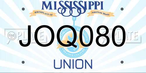 JOQ080 Mississippi License Plate