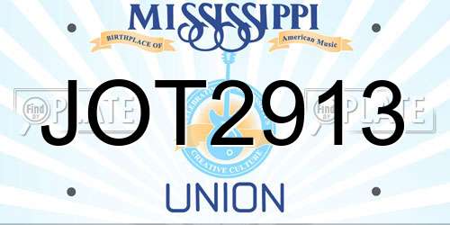 JOT2913 Mississippi License Plate