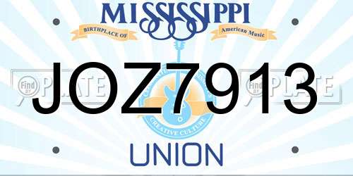 JOZ7913 Mississippi License Plate