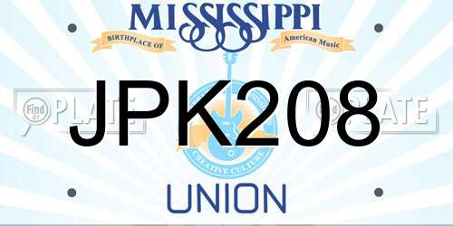 JPK208 Mississippi License Plate