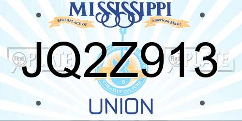 JQ2Z913 Mississippi License Plate