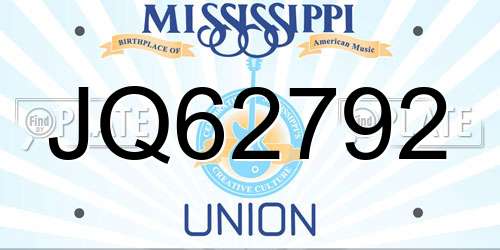 JQ62792 Mississippi License Plate