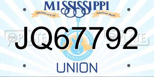 JQ67792 Mississippi License Plate