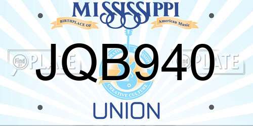 JQB940 Mississippi License Plate