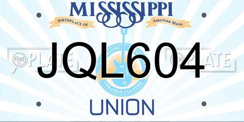 JQL604 Mississippi License Plate