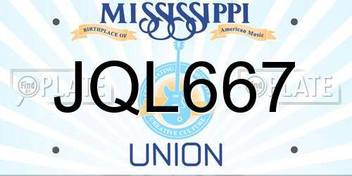 JQL667 Mississippi License Plate