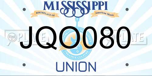 JQO080 Mississippi License Plate
