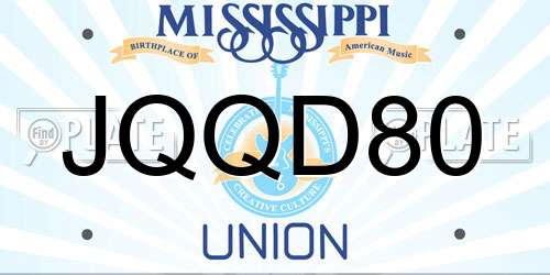 JQQD80 Mississippi License Plate