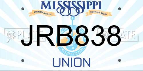 JRB838 Mississippi License Plate