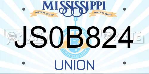 JS0B824 Mississippi License Plate