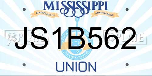 JS1B562 Mississippi License Plate