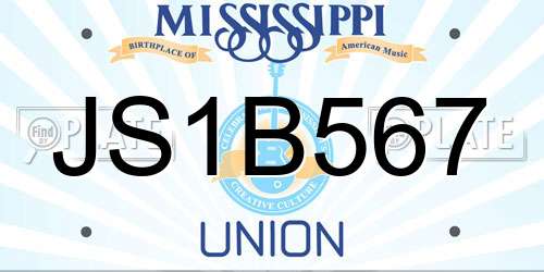 JS1B567 Mississippi License Plate