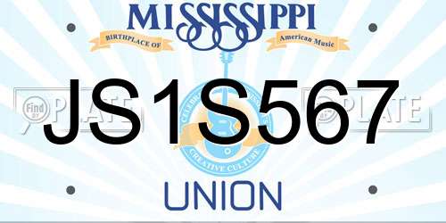JS1S567 Mississippi License Plate