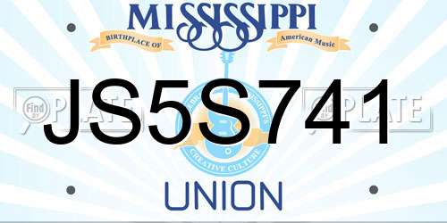 JS5S741 Mississippi License Plate