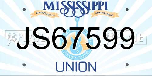 JS67599 Mississippi License Plate