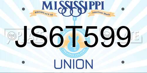 JS6T599 Mississippi License Plate