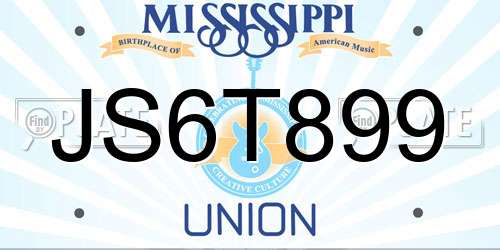 JS6T899 Mississippi License Plate