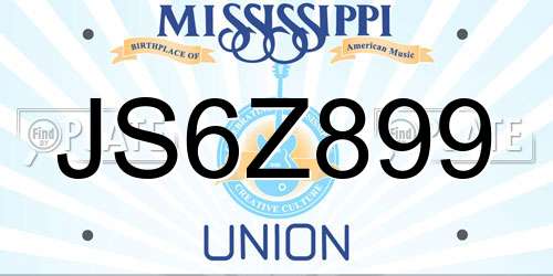 JS6Z899 Mississippi License Plate